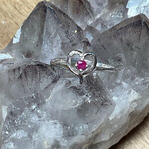 Ruby Heart Shaped.925 Silver Ring